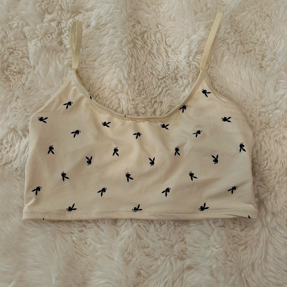 Playboy x Pacsun White and Black Logo Print Cami/Crop Top